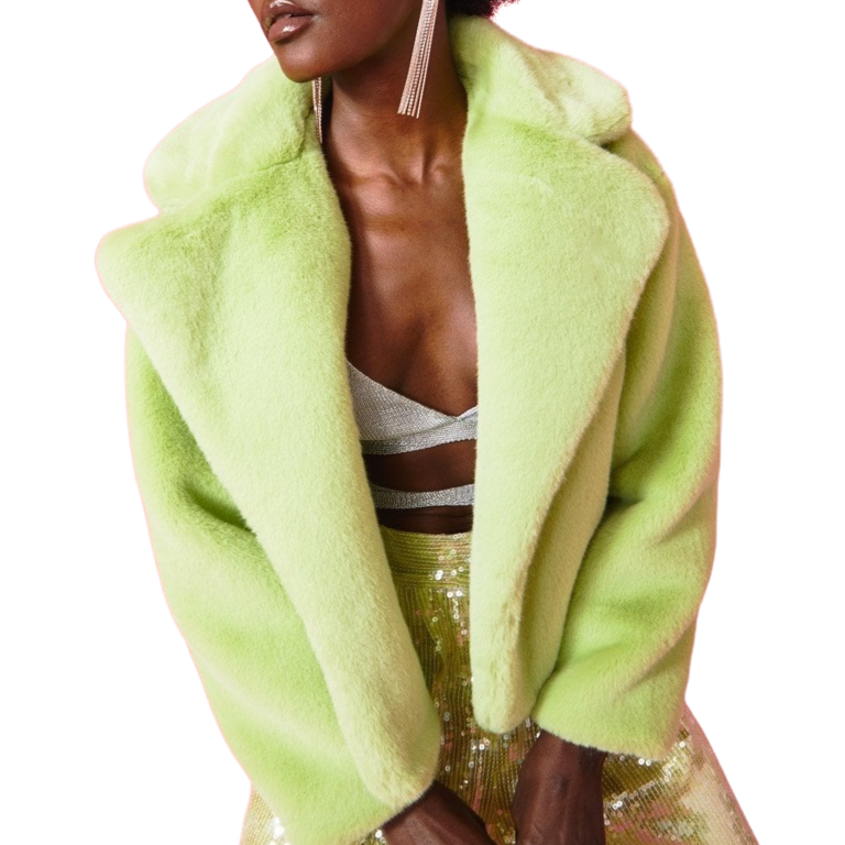 Jayley Cropped Faux Fur Jacket Green