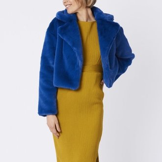 Cropped Faux Fur Jacket Blue