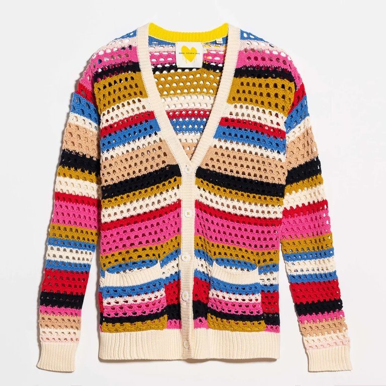 Kerri Rosenthal Melvin Cardi Crochet Stripe Multi