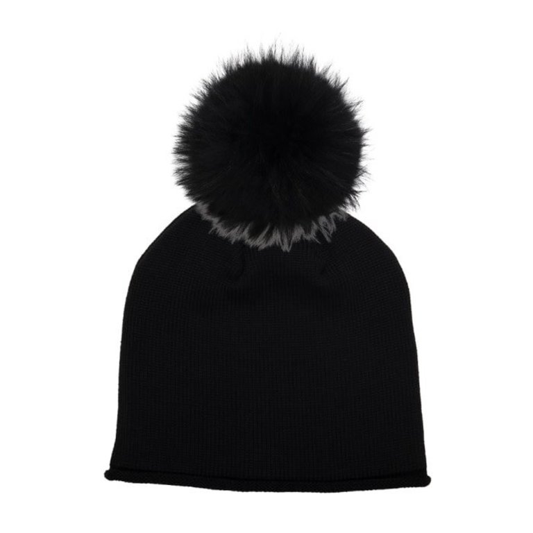 LindoF Canada Glossy Beanie With Pom Black