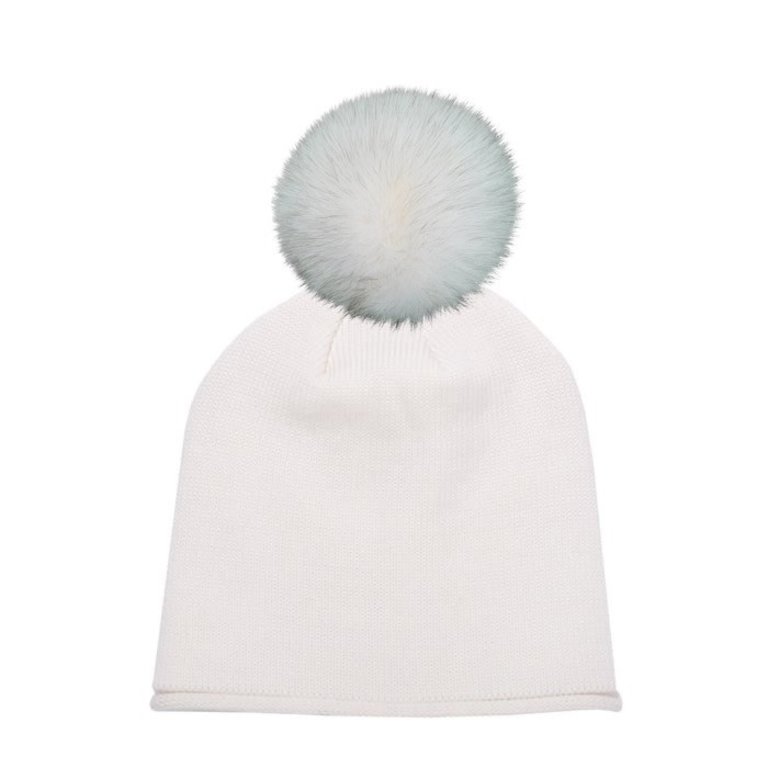 LindoF Canada Glossy Beanie With Pom Ivory