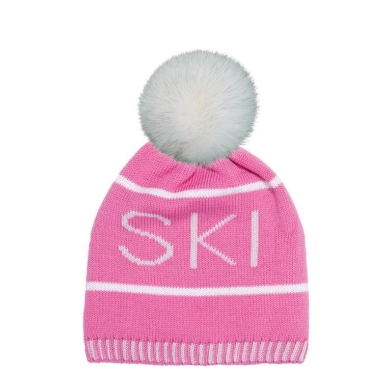 LindoF Canada Ski Beanie with Pom Poker Pink With White