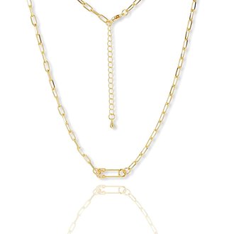 Kikichic Gold CZ Safety Pin Paper Clip Necklace