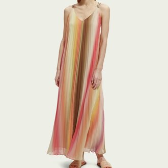 Pleated Rainbow Ombre Maxi Dress