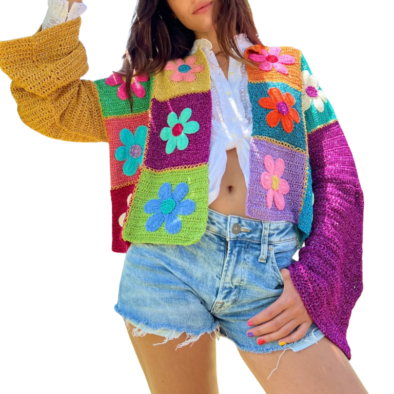 Rose Carmine Flower Patch Crop Cardi Multi