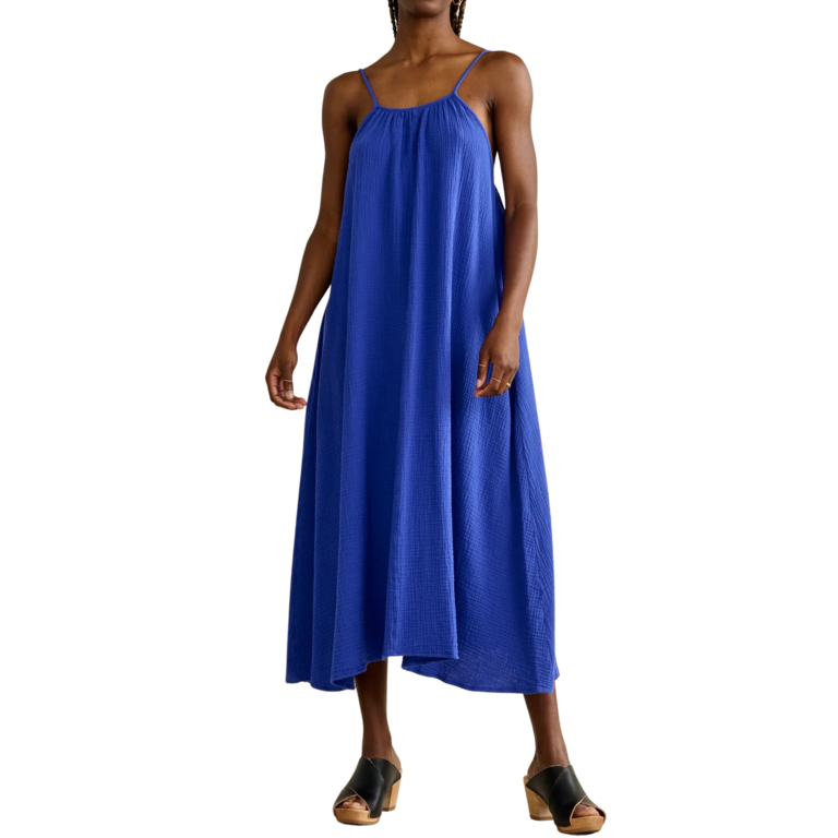 Zarchive Belle rose Pompei BlueWorker Linen Maxi Dress