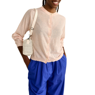 Belle rose Neeta Button Up Crew Sweater Light Rose