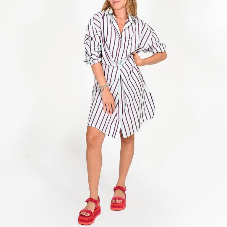 Kerri Rosenthal Lili Shirt Dress Patchwork Stripe Saltwater