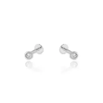 Kikichic Bezel Set Screw Flat Back Earrings Silver