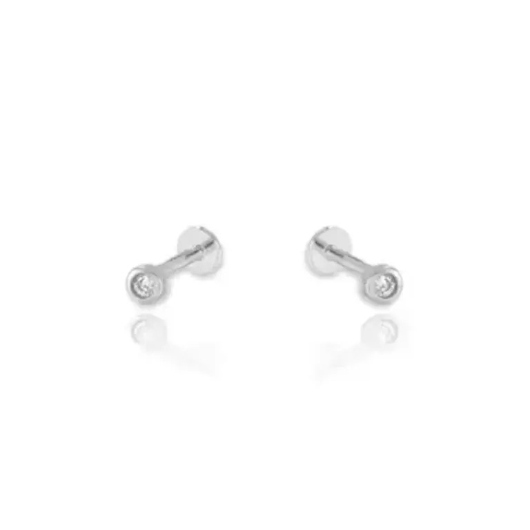 Kikichic Bezel Set Screw Flat Back Earrings Silver