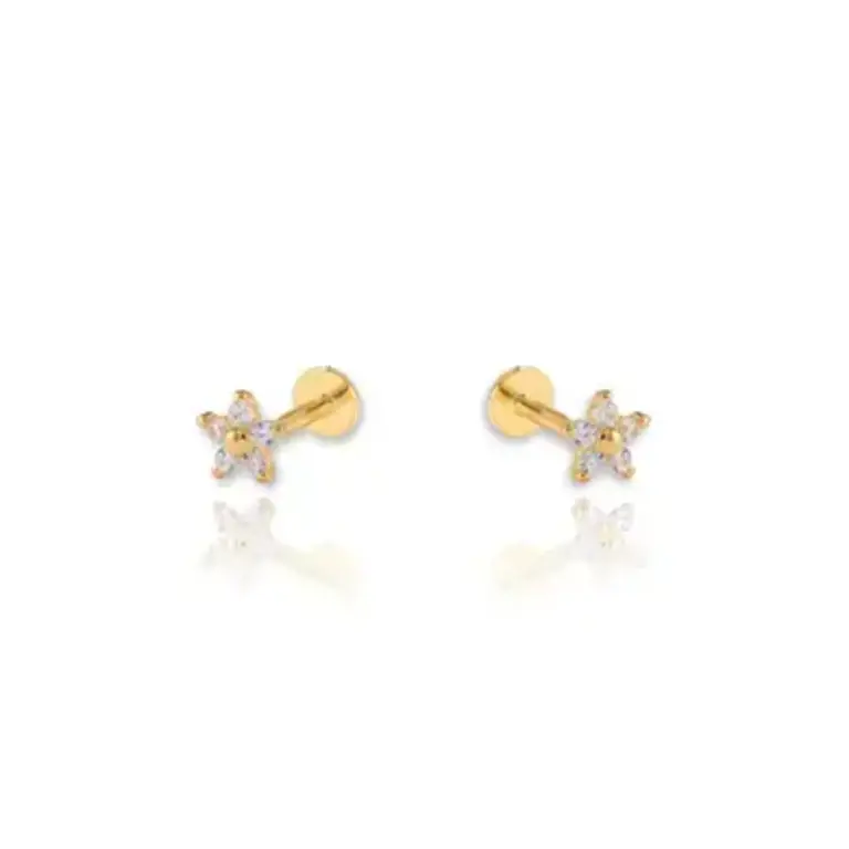 Kikichic CZ Diamond Mini Flower Screw Flat Back Earrings Gold