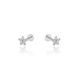 Kikichic CZ Diamond Mini Flower Screw Flat Back Earrings Silver