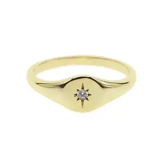 Kikichic CZ Diamond Starburst Signet Ring 18k Gold Plated (7)