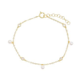 Adina’s Jewels CZ Bezel Dangling Pearl Anklet Gold (Sterling Silver Gold Plated)