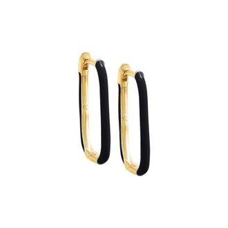 Adina’s Jewels CZ Bezel Colored Enamel Oval Huggie Earring Black (Sterling Silver Gold Plated)