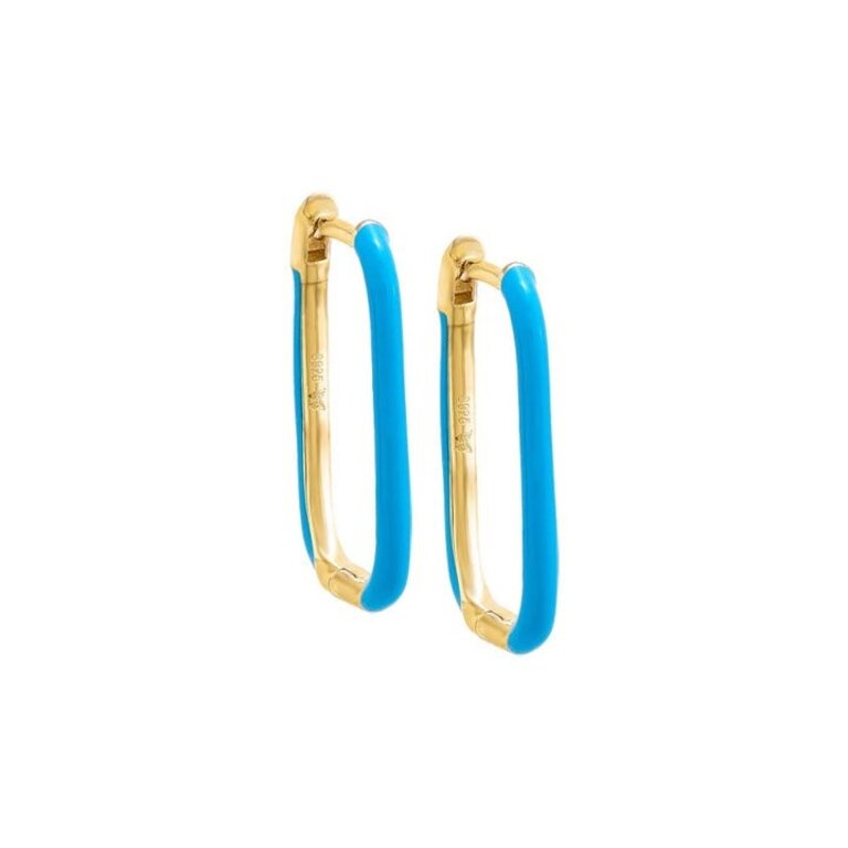 Adina’s Jewels CZ Bezel Colored Enamel Oval Huggie Earring Turquoise (Sterling Silver Gold Plated)