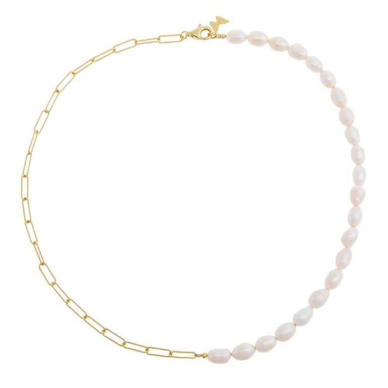 Adina’s Jewels Pearl Paperclip Chain Necklace (Sterling Silver Gold Plated)