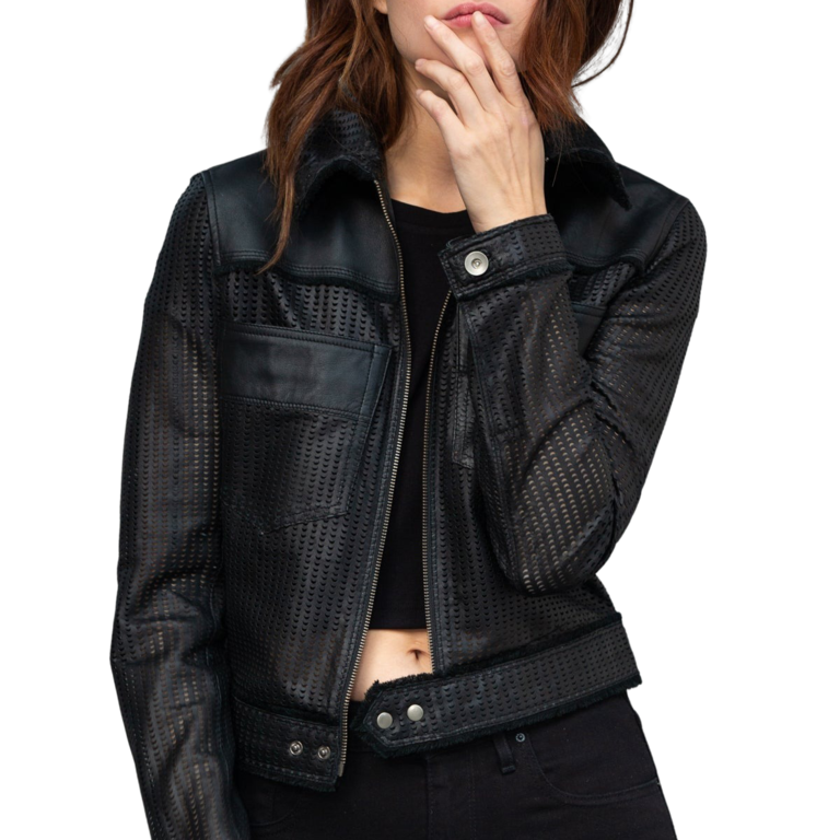 Jakett Hayden Perforated Washed Leather Jacket Black