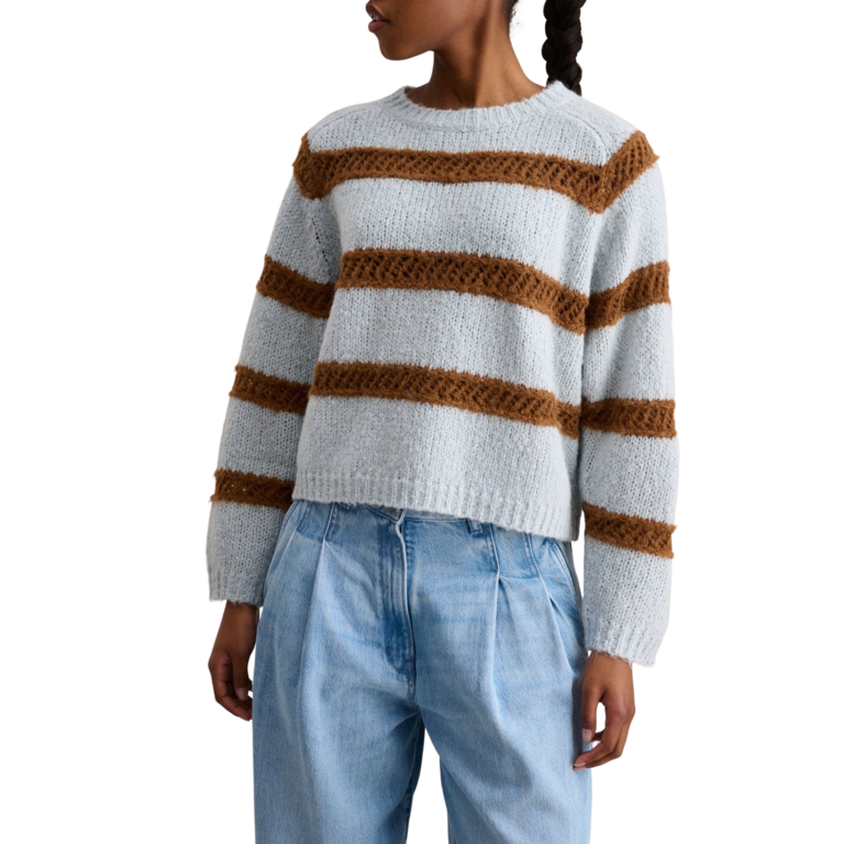 Belle rose Two Tone Striped Sweater Mist