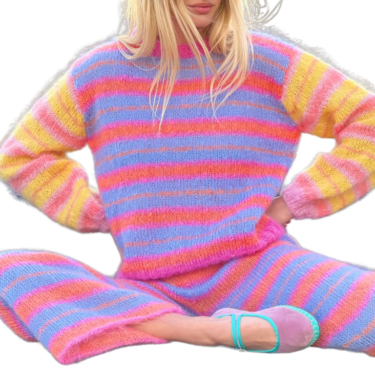 Rose Carmine Sweater O Cool Stripes Pastels