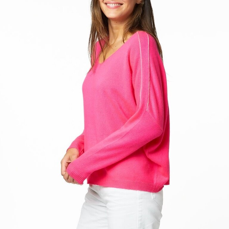 Kerri Rosenthal Camille V Neck Sweater Neon Pink