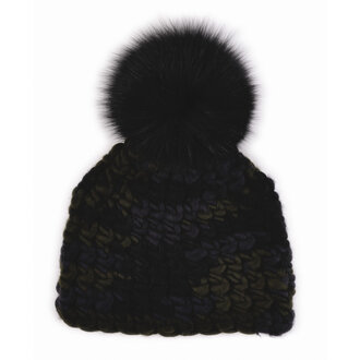 Mischa Lampert Deep Pattern Beanie Dark Camo Black Pom