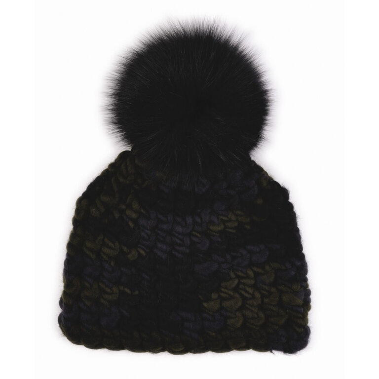 Mischa Lampert Deep Pattern Beanie Dark Camo Black Pom