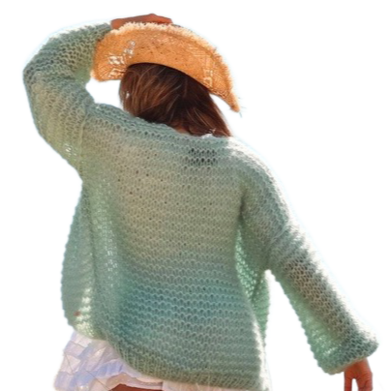 Atelier Basile Handknit Colette Cardigan Sweater Mint