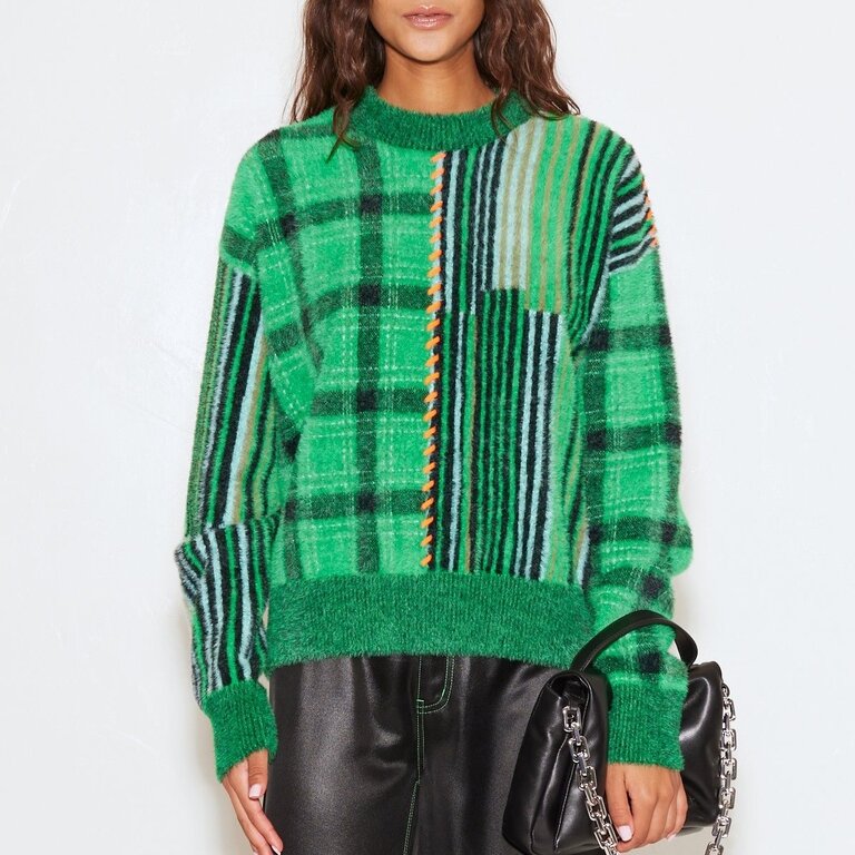 Calder Sweater Green Plaid/Stacked Striped