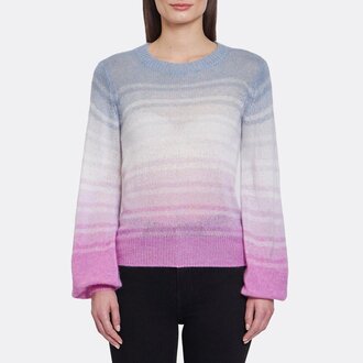 Autumn Cashmere Puff Sleeve Gradient Stripe Crew Pastel Combo