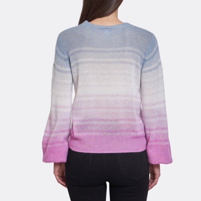 Autumn Cashmere Puff Sleeve Gradient Stripe Crew Pastel Combo