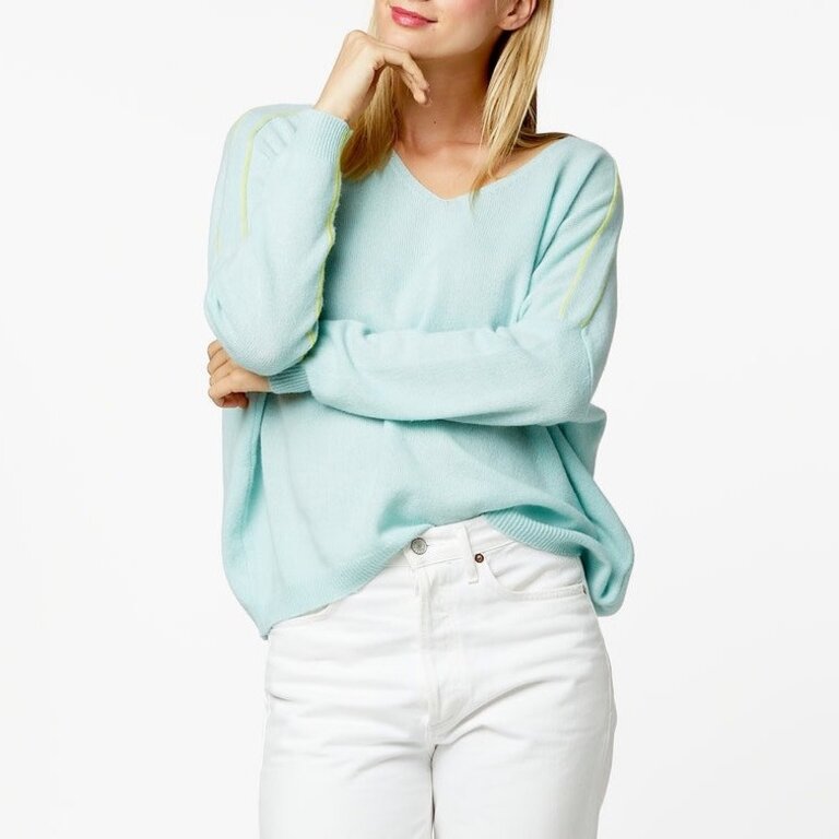 Kerri Rosenthal Camille V Neck Sweater Aqua