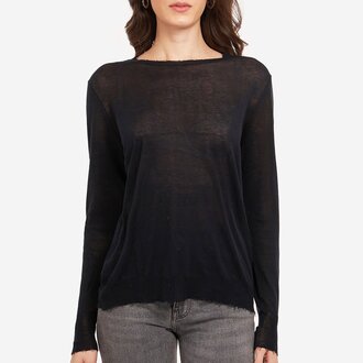 Zarchive Autumn Cashmere Distressed Edge Crew Navy Blue