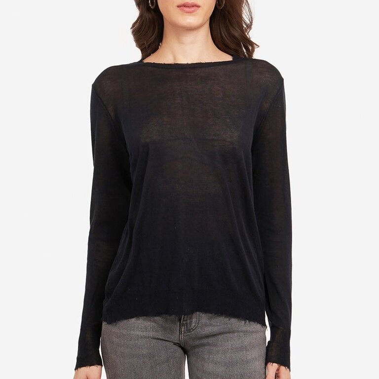 Zarchive Autumn Cashmere Distressed Edge Crew Navy Blue