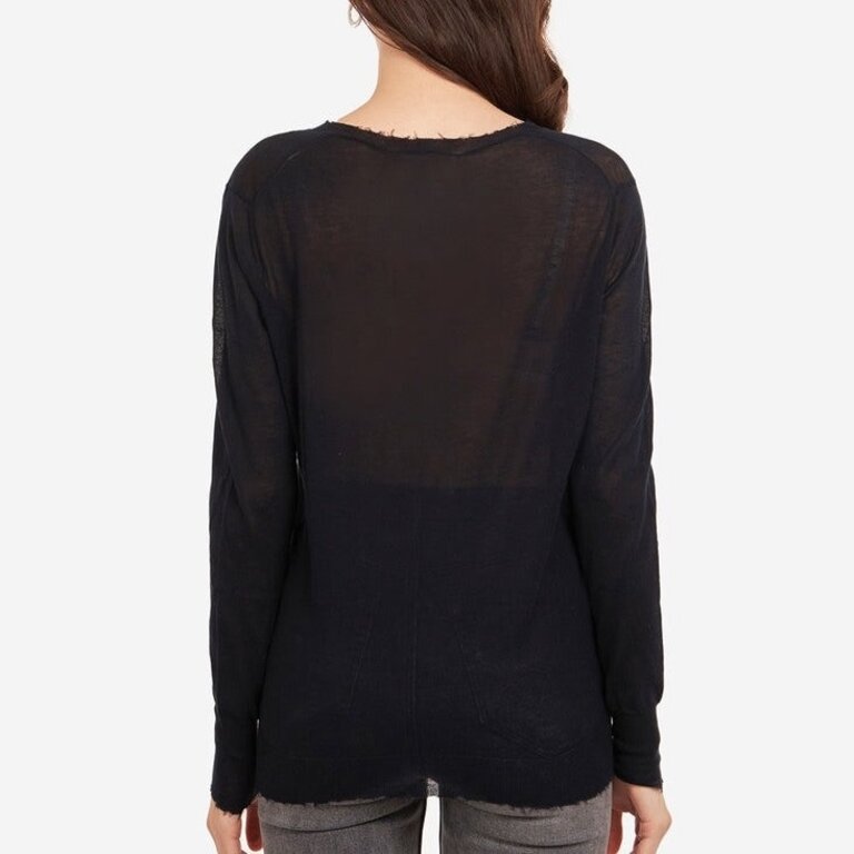 Zarchive Autumn Cashmere Distressed Edge Crew Navy Blue