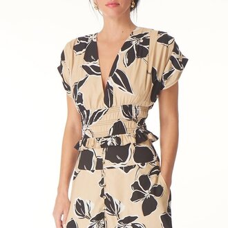 Gilner Farrar Roxy Blouse Khaki Graphic Floral Print