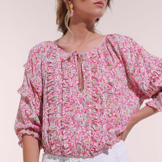 Poupette St Barth Blouse Amanda Pink Ocean Flowers