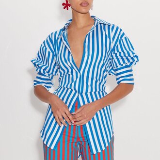 Simon Miller Loch Striped Poplin Button Up Blue Stripe