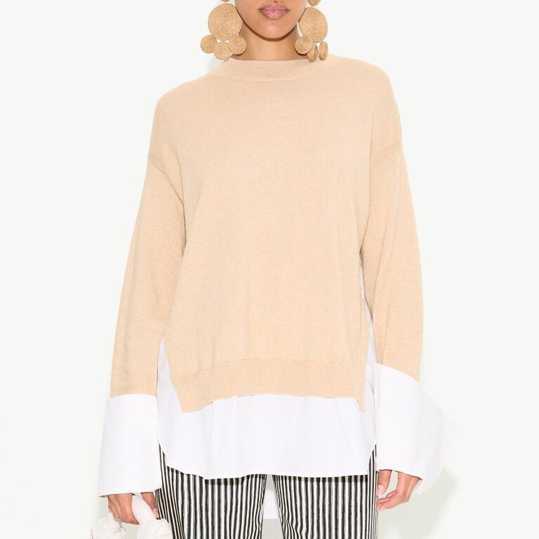 Simon Miller Pip Poplin Combo Sweater In Rice Flour And Macadamia