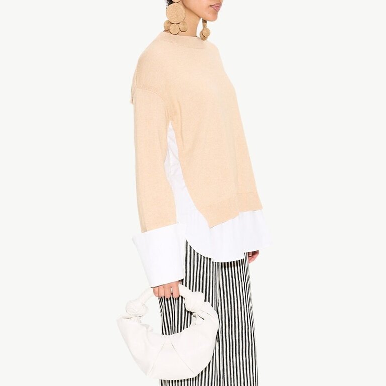 Simon Miller Pip Poplin Combo Sweater In Rice Flour And Macadamia