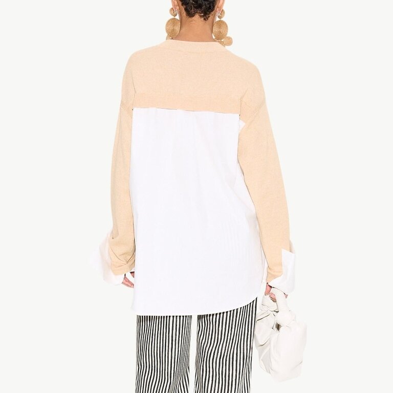 Simon Miller Pip Poplin Combo Sweater In Rice Flour And Macadamia