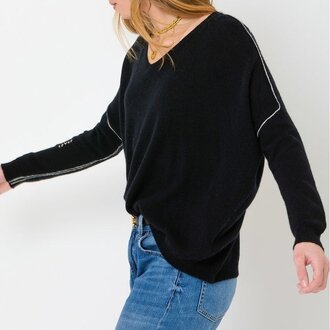 Kerri Rosenthal Camille V Neck Sweater Black