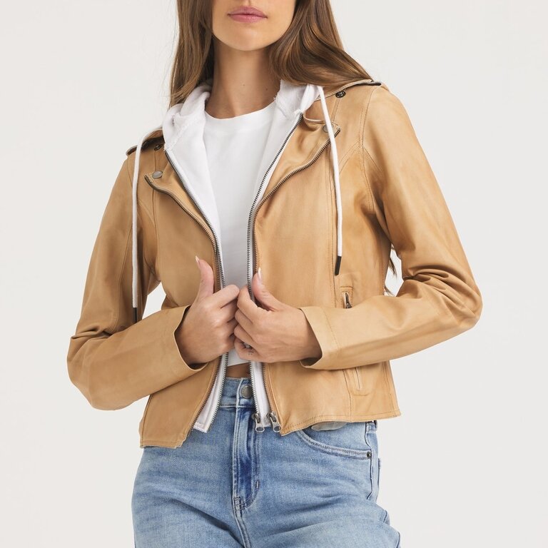 Jakett Molly Patina Leather Jacket Au Lait And White