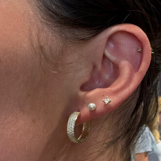 Society Jewelry Fine 10K Simulated Pave Stone Thin .75" Click Back Earrings