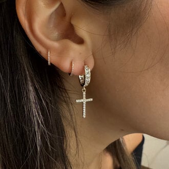 Society Jewelry Fine 10K Simulated Stone Cross Huggie Earrings