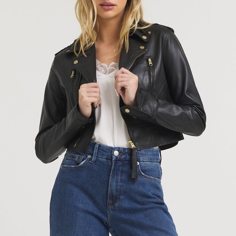 Jakett Erin Burnished Leather Jacket Black And Gold