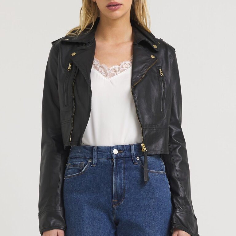 Jakett Erin Burnished Leather Jacket Black And Gold
