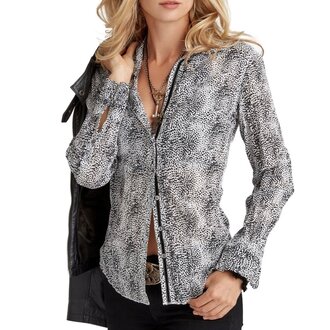 Cino Petite Cheetah Button Down Blouse