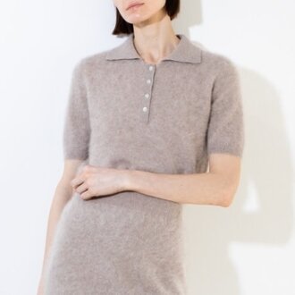 Pure Cashmere Brushed Cashmere Short Sleeve Polo Taupe