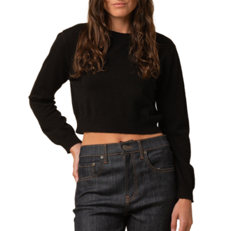 Pure Cashmere Cropped Long Sleeve Sweater Black